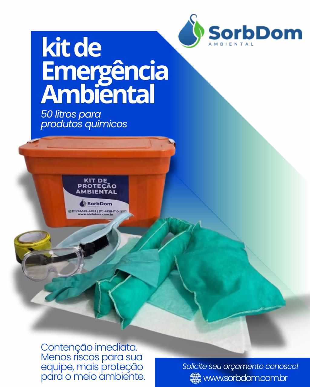 Kit de emergência ambiental 50 litros para produtos químicos
